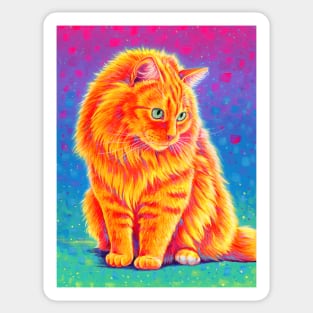 Rainbow Orange Longhaired Tabby Cat Sticker